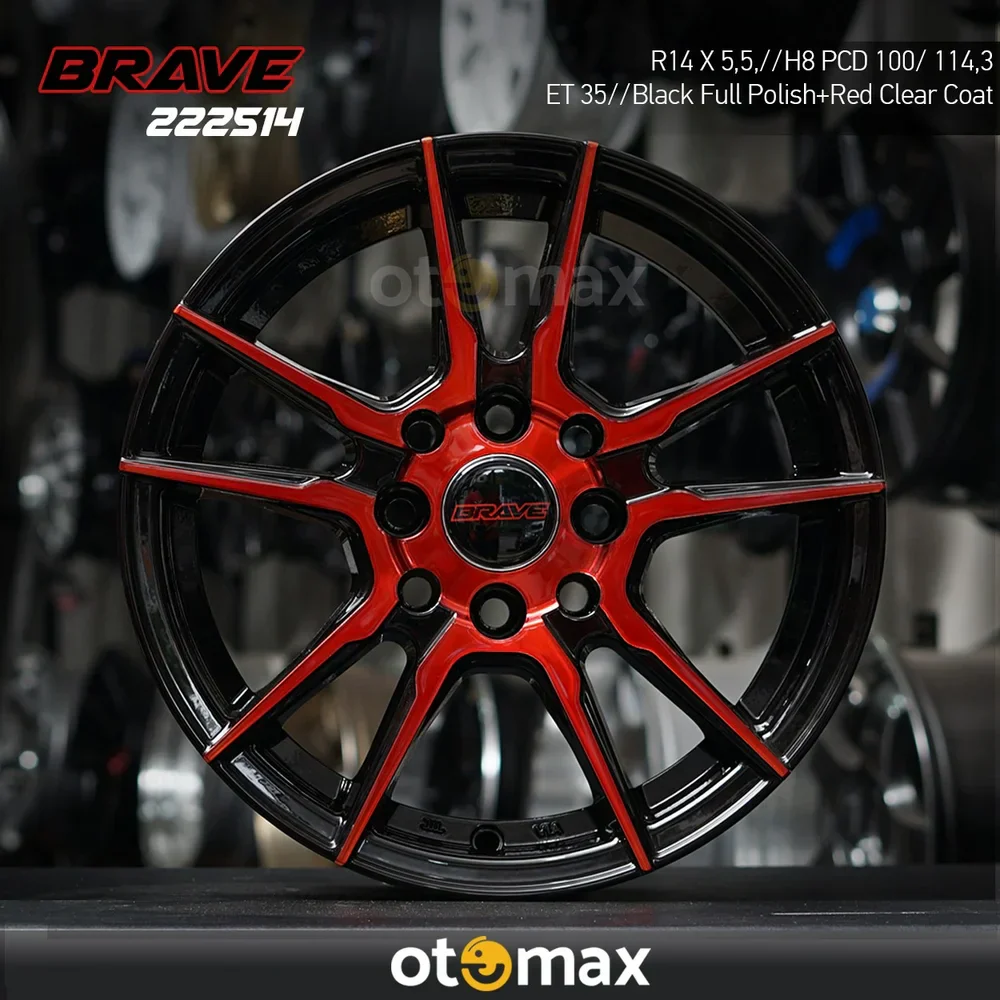 Velg Mobil Brave 2225 Ring 14 Black Full Polish Red Clear Coat