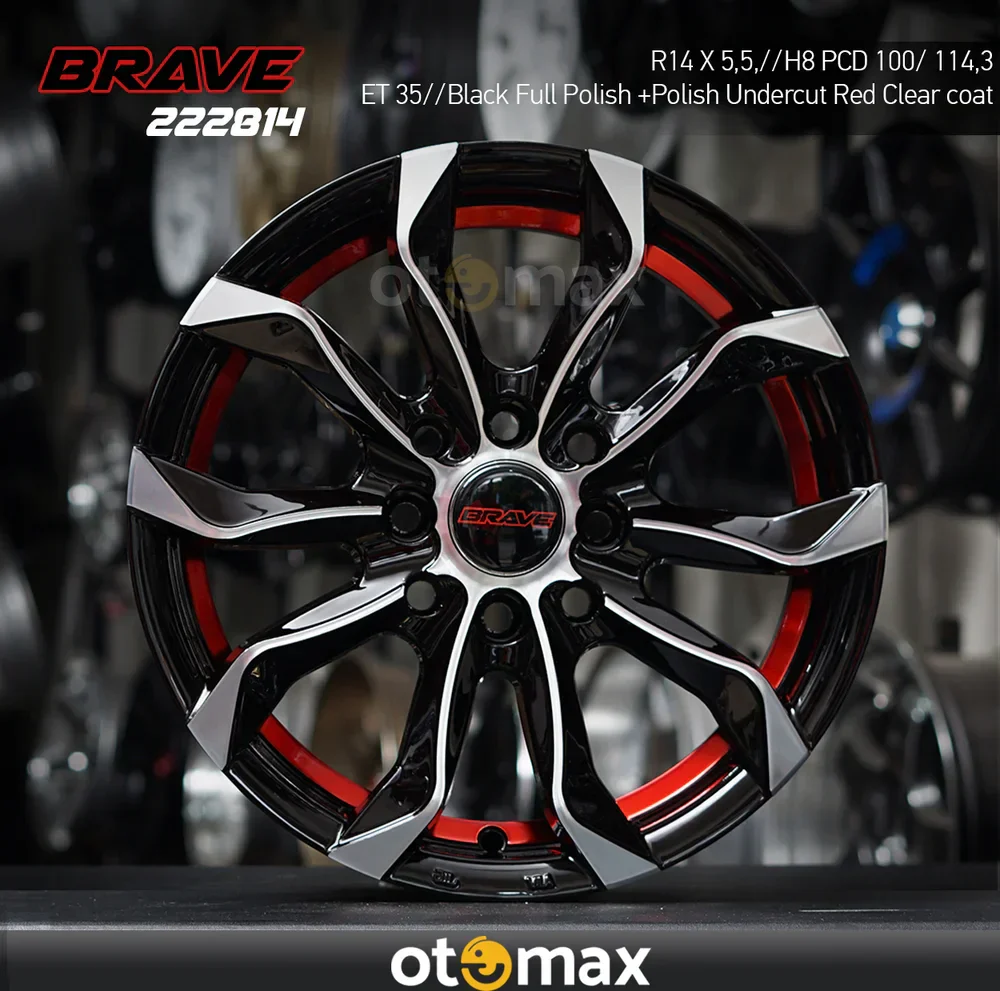 Velg Mobil Brave 222814 Ring 14 Black Full Polish Polish Undercut Red Clear