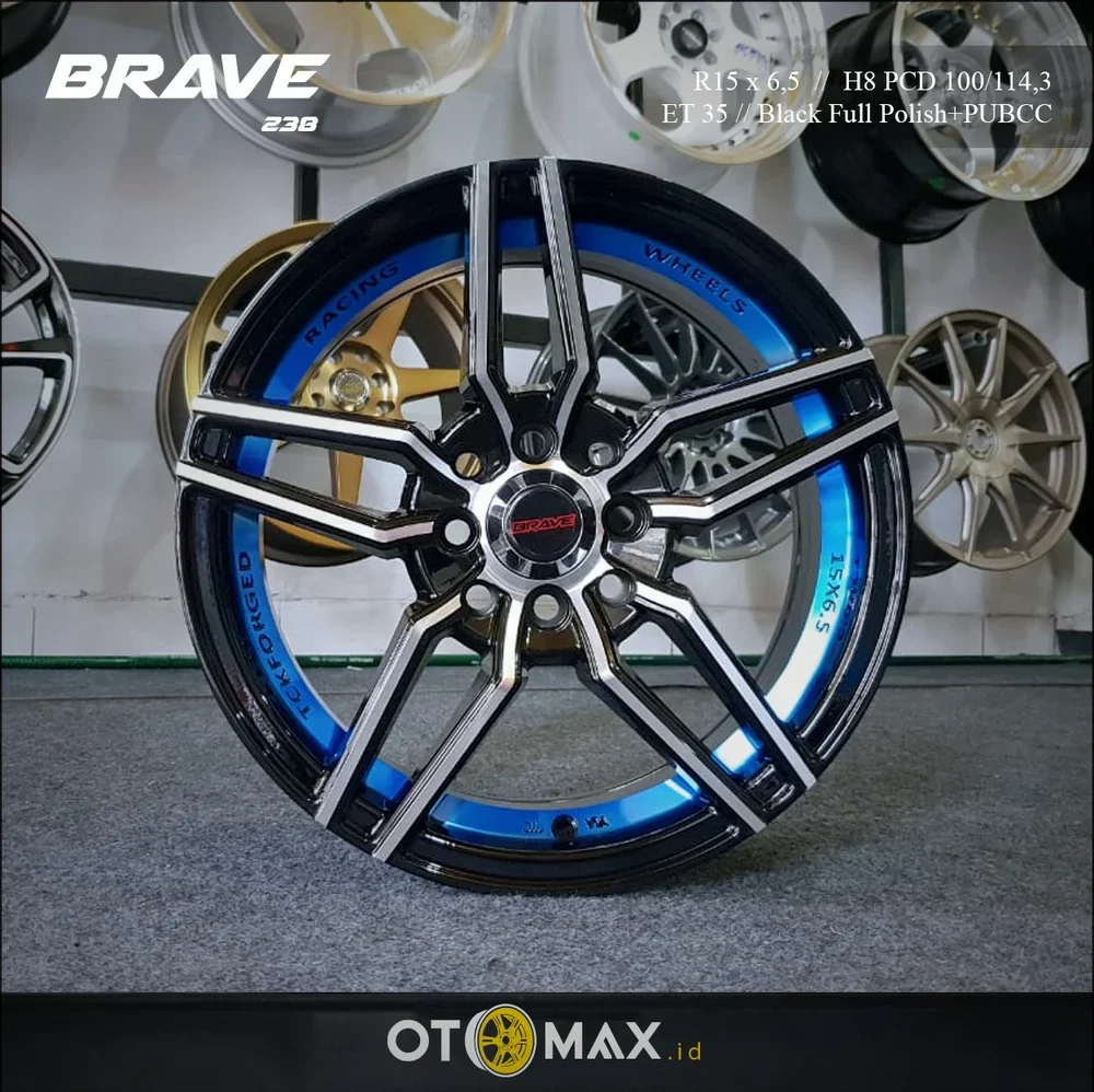 Velg Mobil Brave 238 Ring 15 Blck Full Polish Polish Undercut Blue Clear Coat