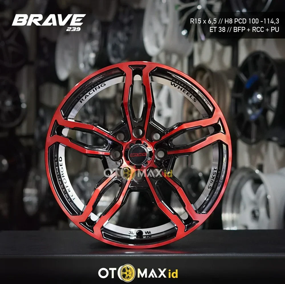 Velg Mobil Brave 239 Ring 15 Black Full Polish Red Clear Coat Polish Undercut