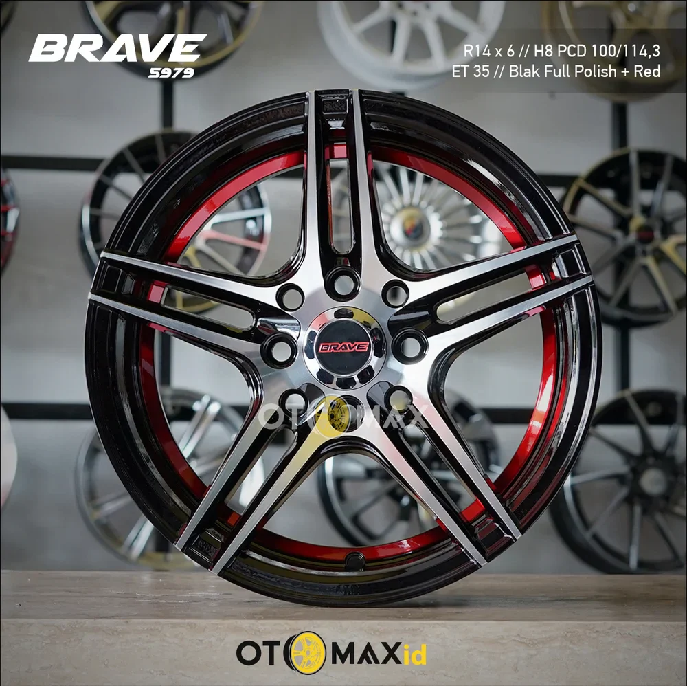 Velg Mobil Brave 5979 Ring 14 Black Full Polish Red Line