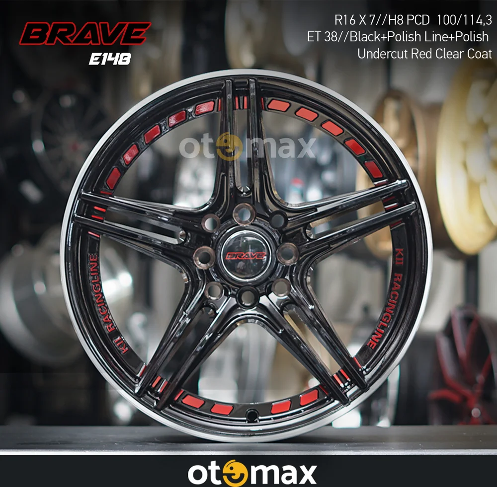 Velg Mobil Brave E148 Ring 16 Black Polish Line Polish Undercut Red Coating