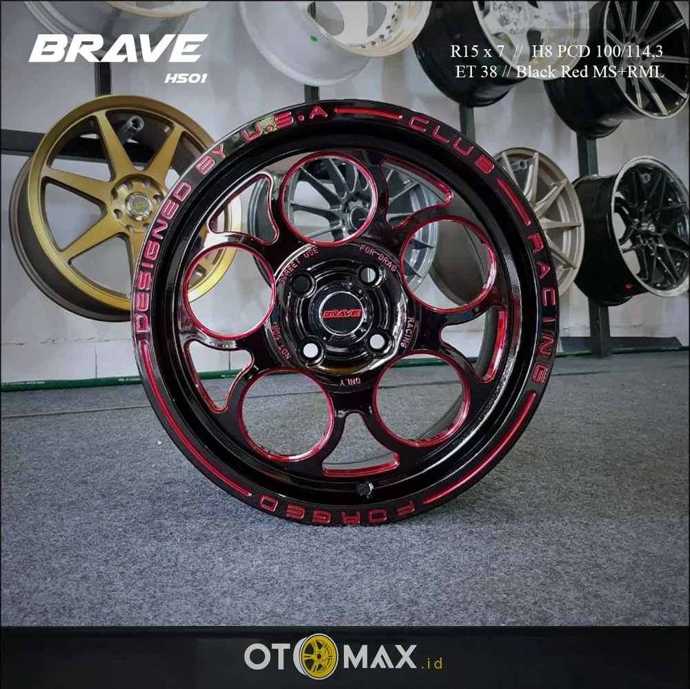 Velg Mobil Brave H501 Ring 15 Black Red MS RML