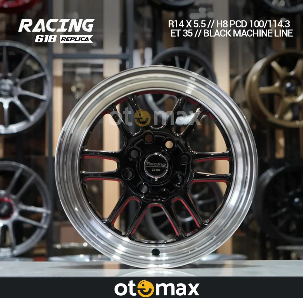 Velg Mobil Racing 618 Ring 14 Black/Machine Line