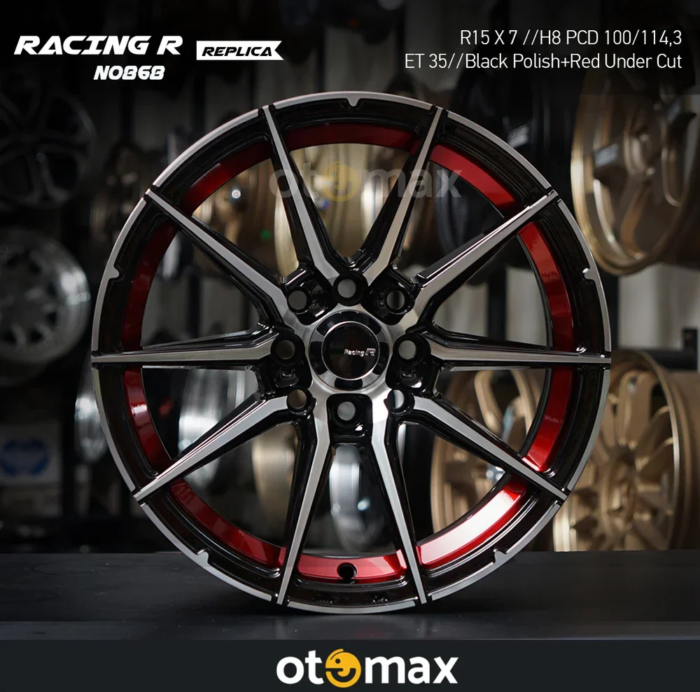 Velg Mobil Racing R N2050 Ring 15 Black Polish Red Undercut