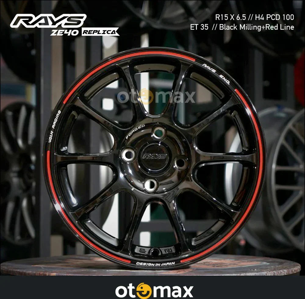 Velg Mobil Rays ZE40 Ring 15 Black Milling Red