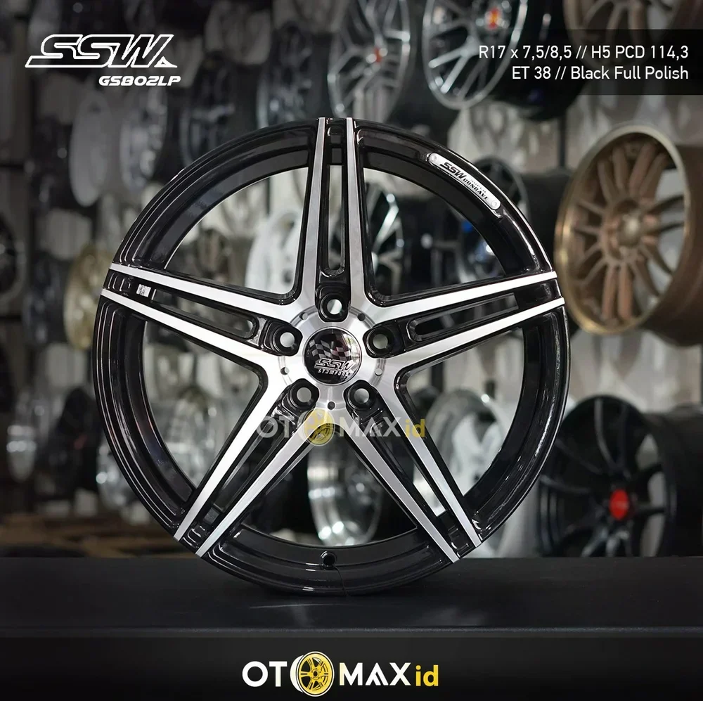 Velg Mobil SSW GS802LP Ring 17 Black Full Polish PCD 114