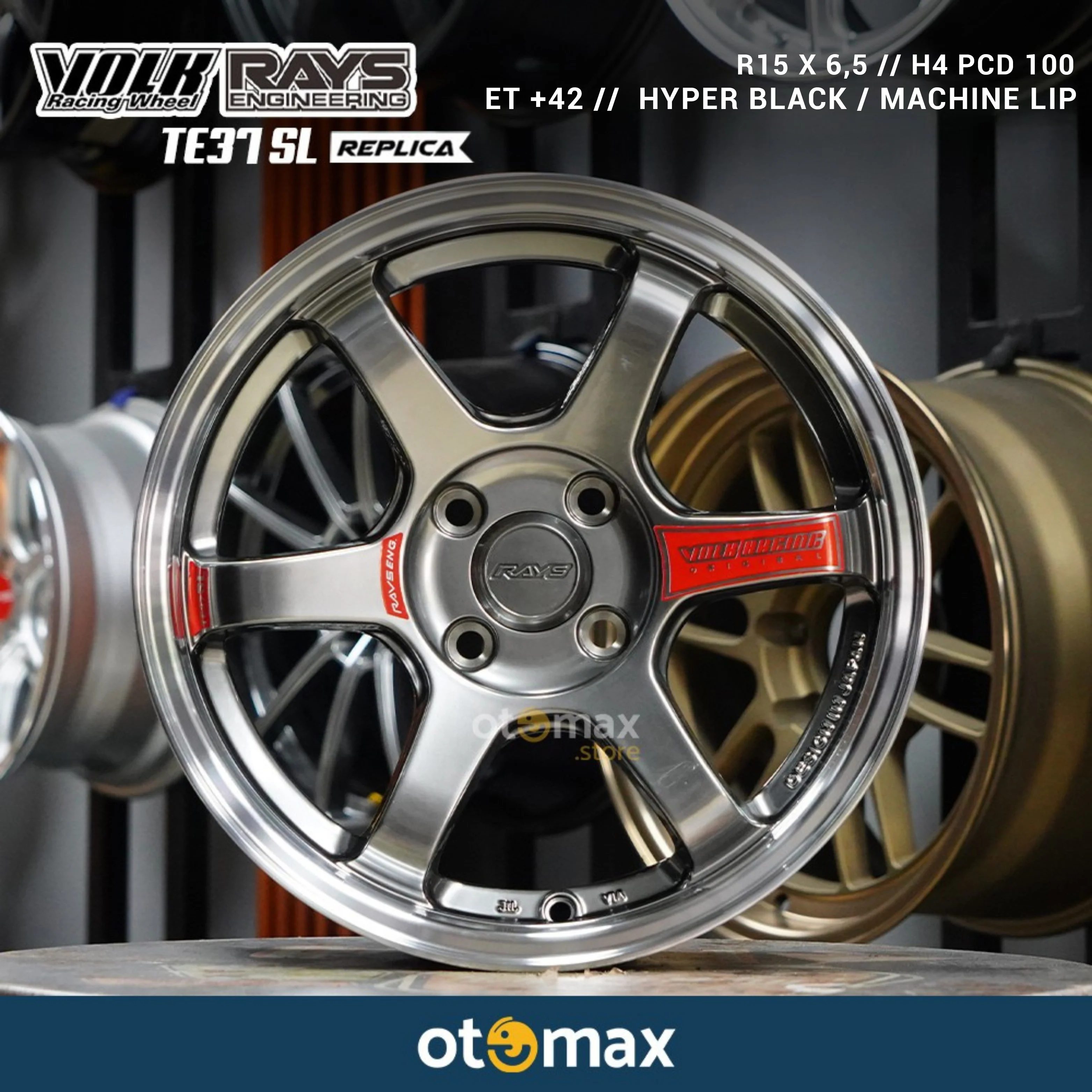 Velg Mobil Volk Rays TE37 Ring 15 Hyper Black Machine Lip