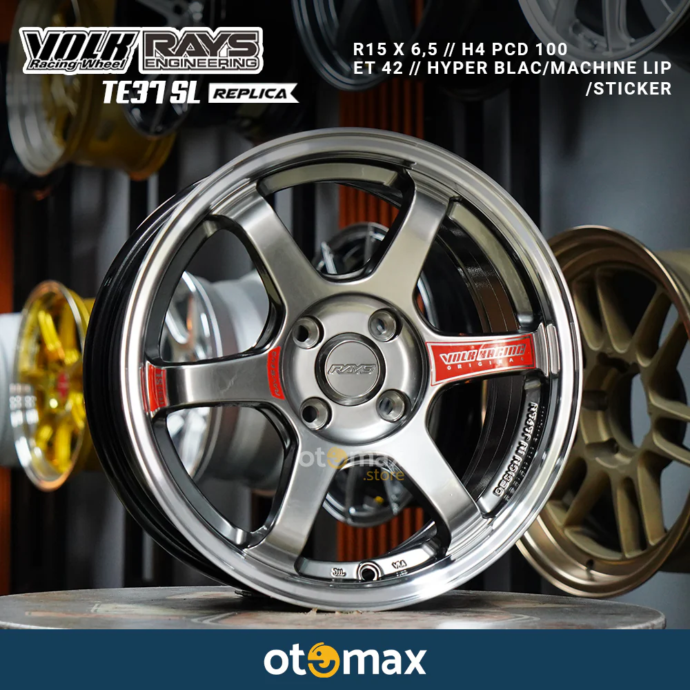 Velg Mobil Volk Rays TE37 Ring 15 Hyper Black Machine Lip - Image 2